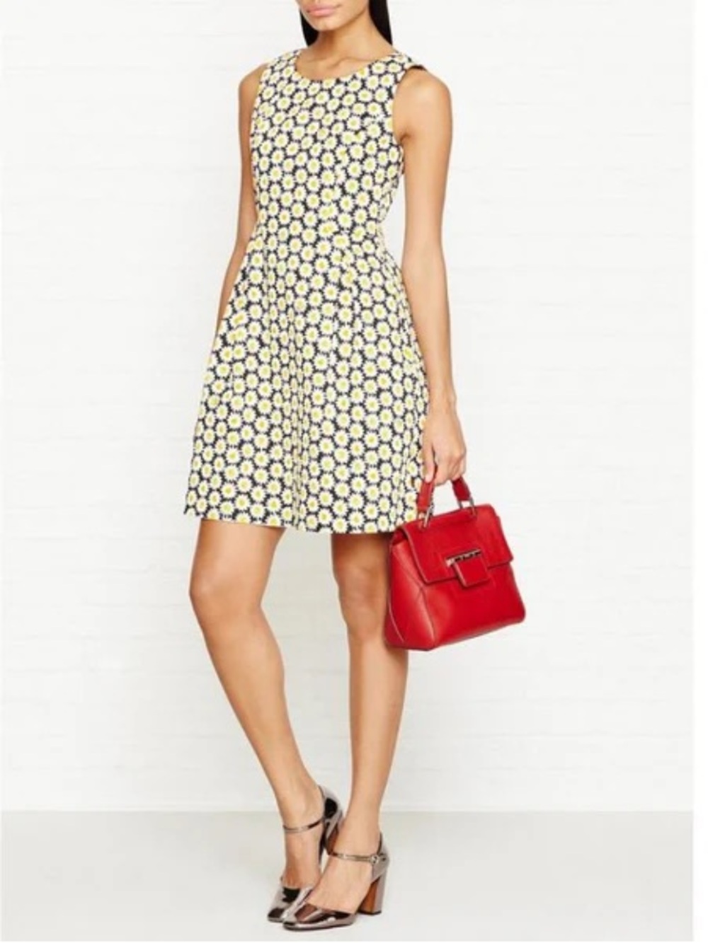LOVE MOSCHINO Daisy-Print Mini Fit & Flare Dress Size 44/ 8 US - Picture 3 of 9